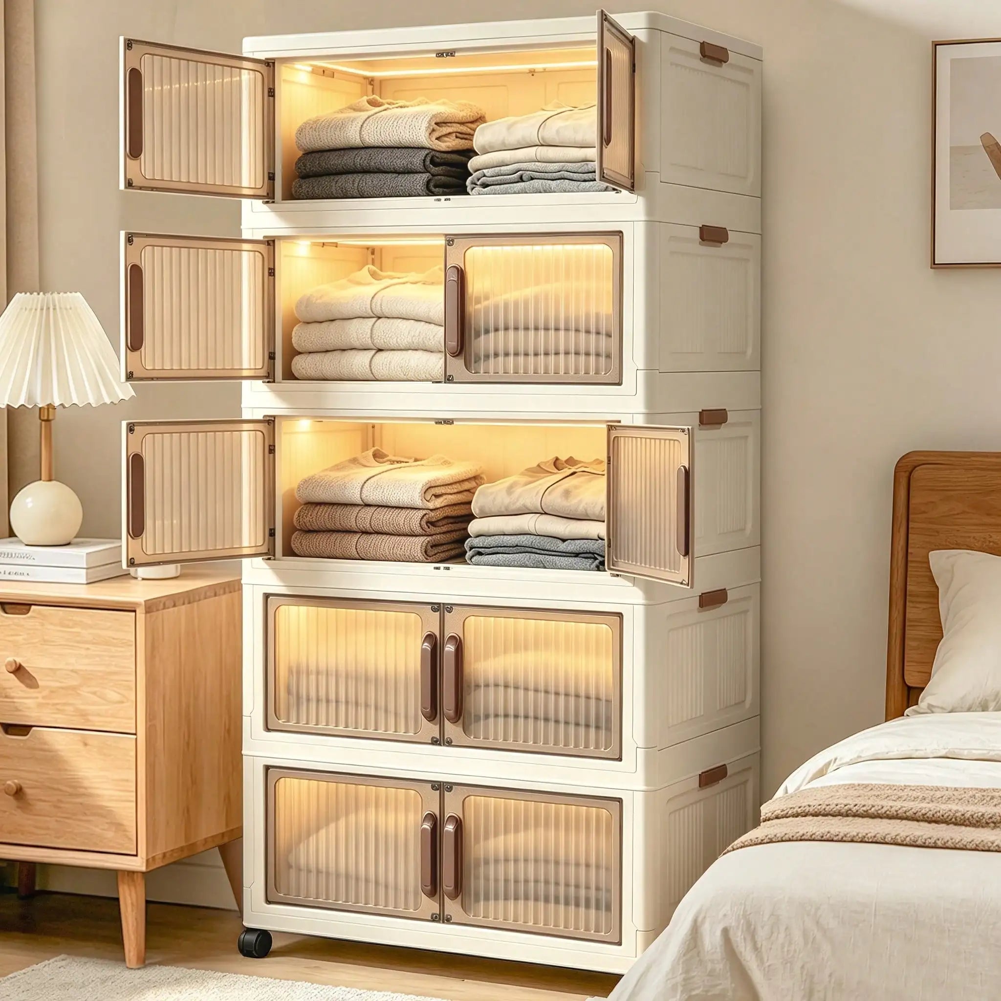 Foldable Stackable Storage Cabinet — Space Saving Organizer with Wheels