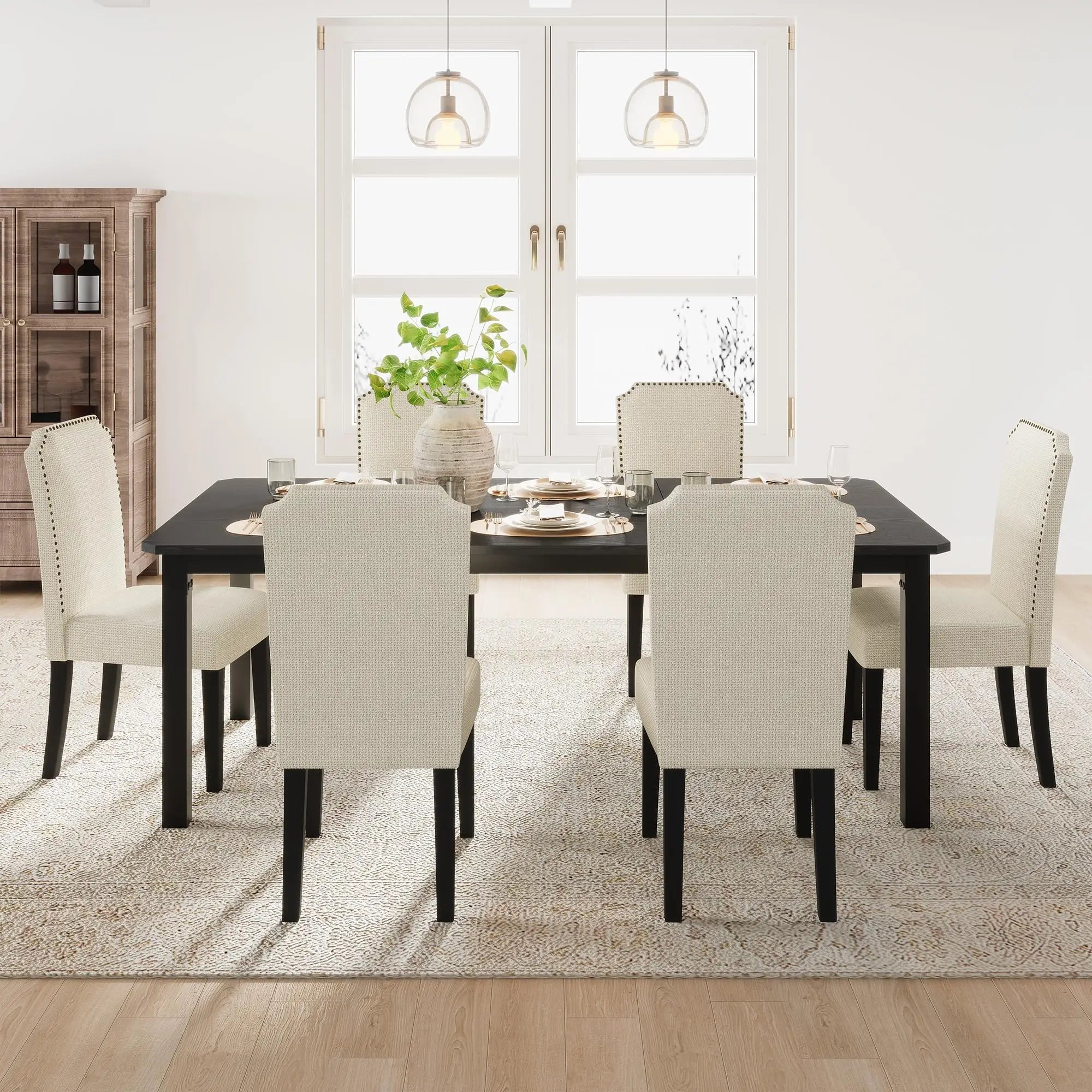 HiMISS Industrial Dining Table — Large Wood Grain Desk with Metal Frame