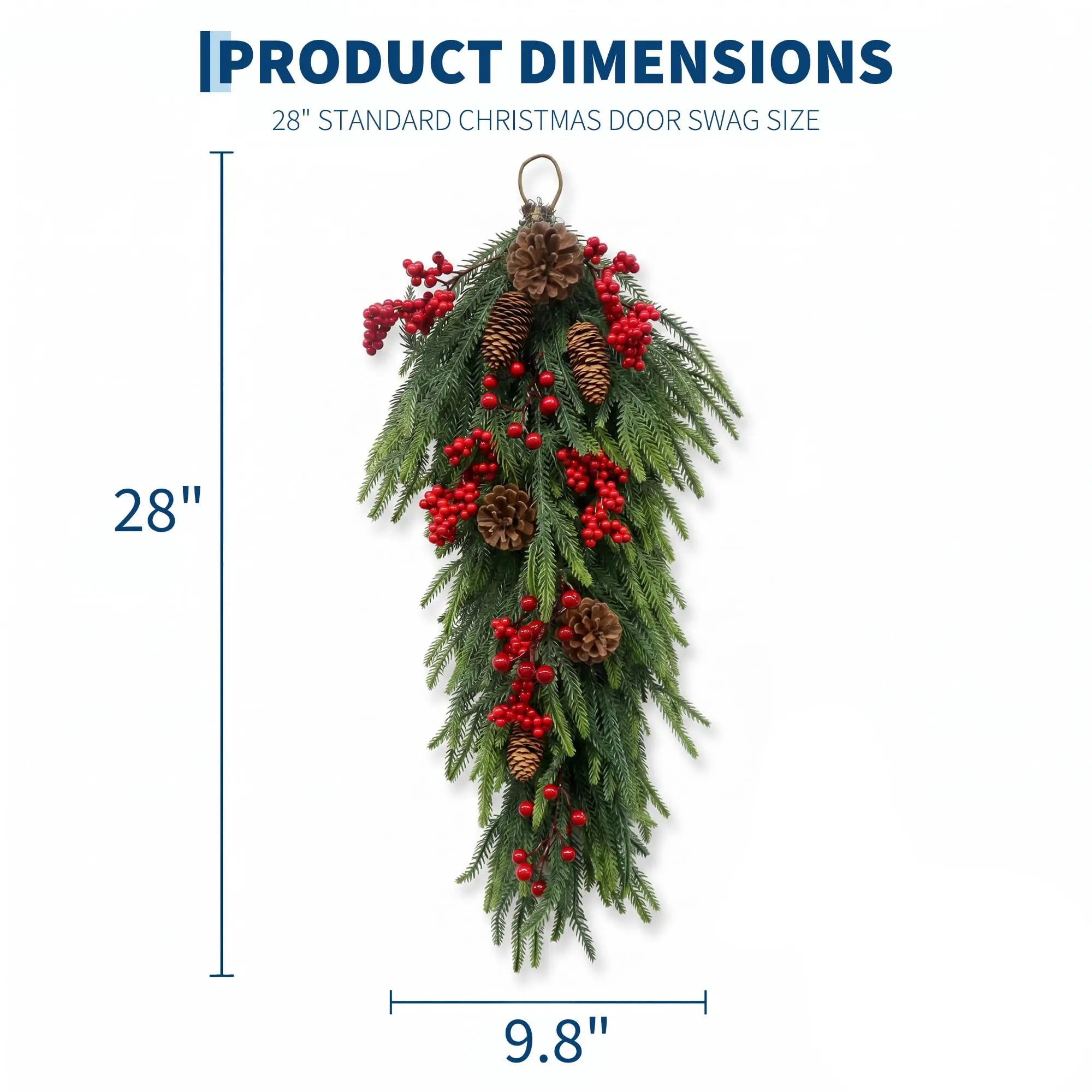HiMISS Pre-Lit Christmas Teardrop Swag — LED Pine & Berry Door Decor
