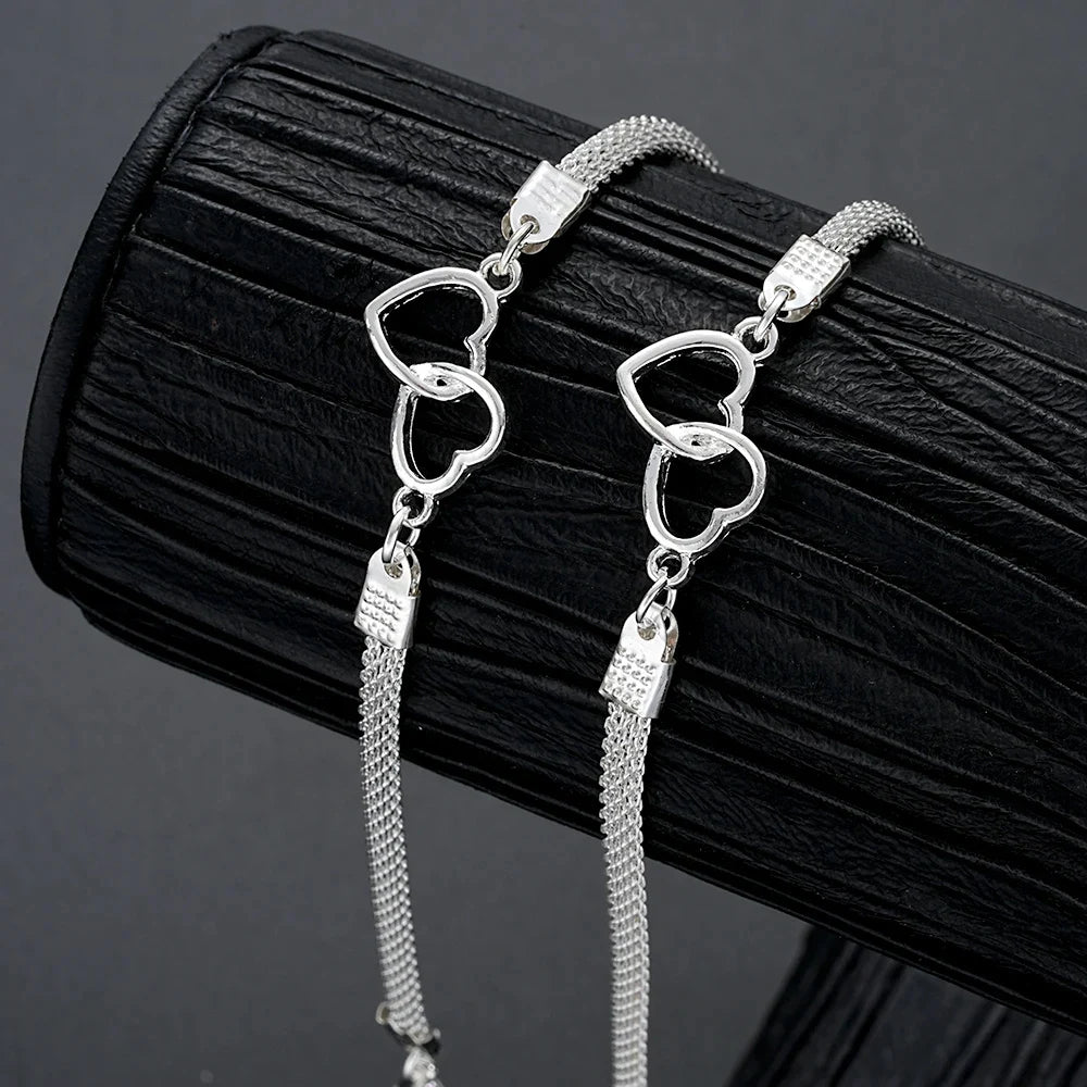 Obega Love Heart Couple Bracelets — Double Layer Matching Chain Set