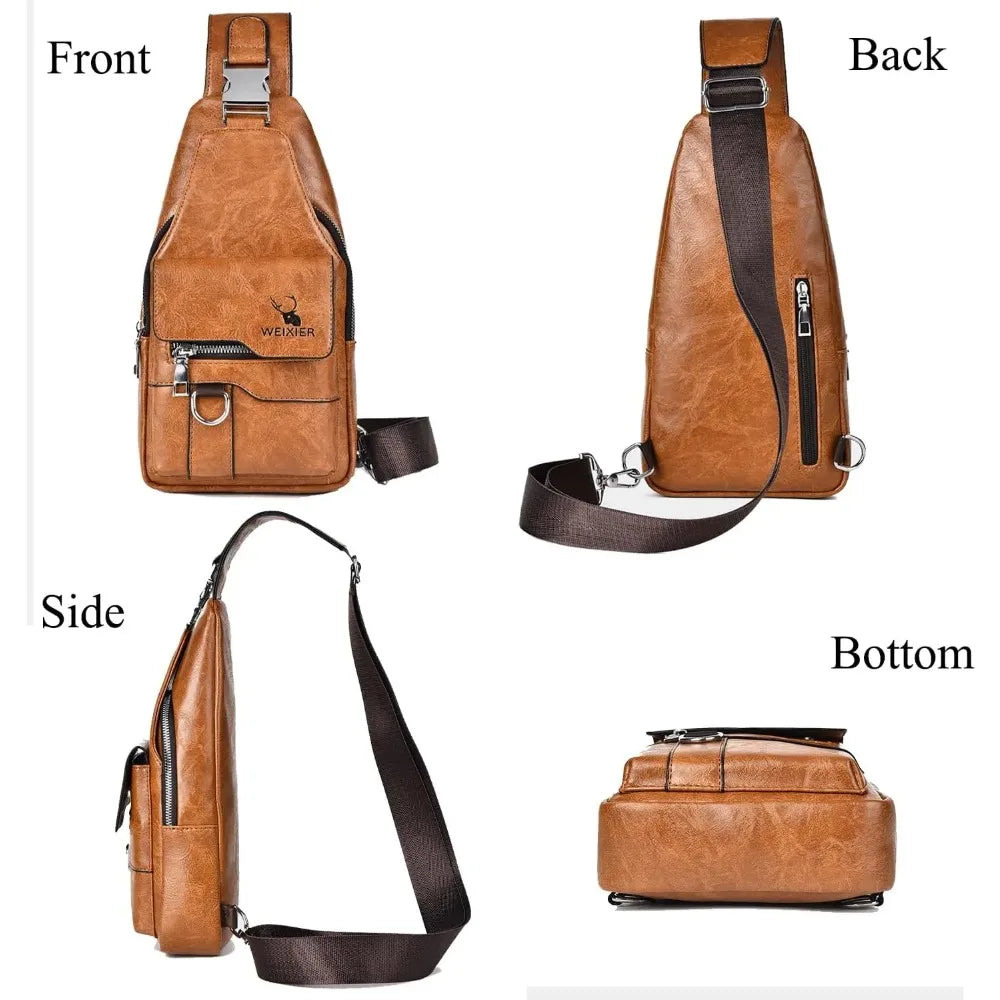 PU Leather Crossbody Sling Bag — Compact Chest Bag for Travel & Daily Use
