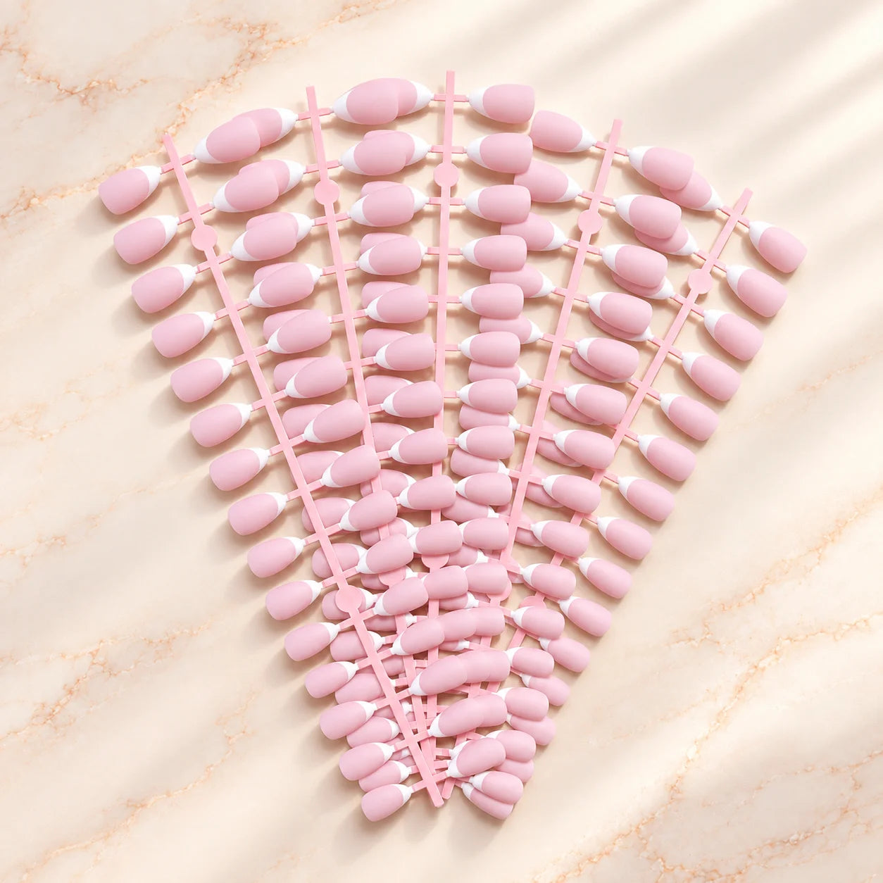 Pink and White French Tip Press On Nails — Elegant Short Almond Full Cover Set