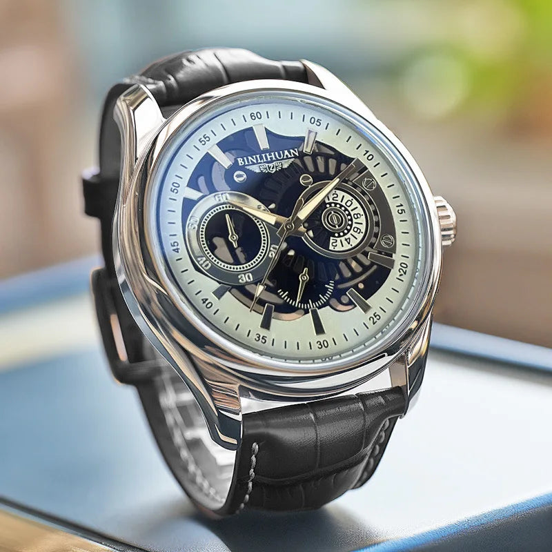 Men's Quartz Wristwatch — Elegant Leather Strap & Round Alloy Case