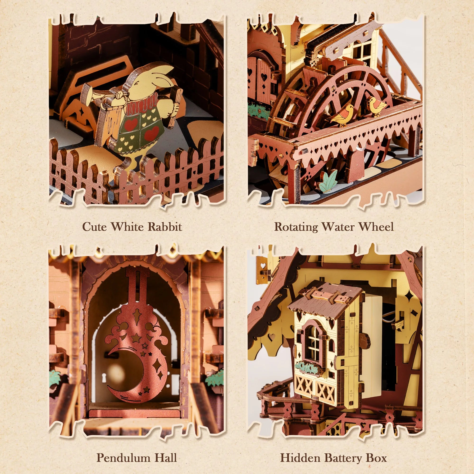ROKR Wooden Cuckoo Clock 3D Puzzle — Mechanical Model Building Kit