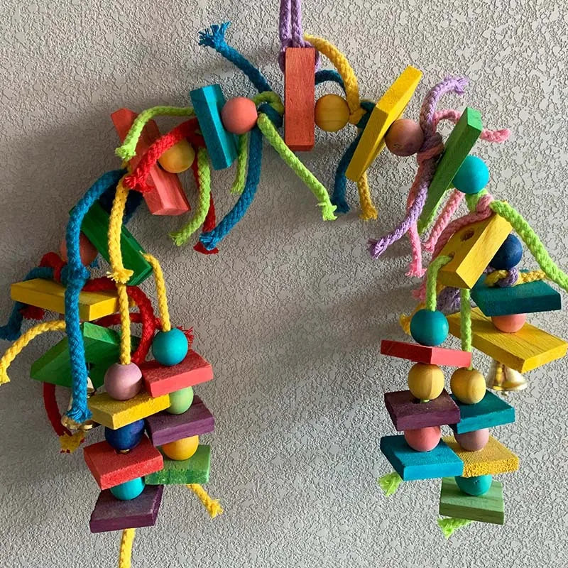 Colorful Wooden Bird Toy — Engaging Chewing Accessory for Parrots