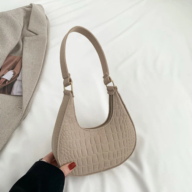 Women's Felt Shoulder Bag — Stylish Half Moon Handbag for Daily Use