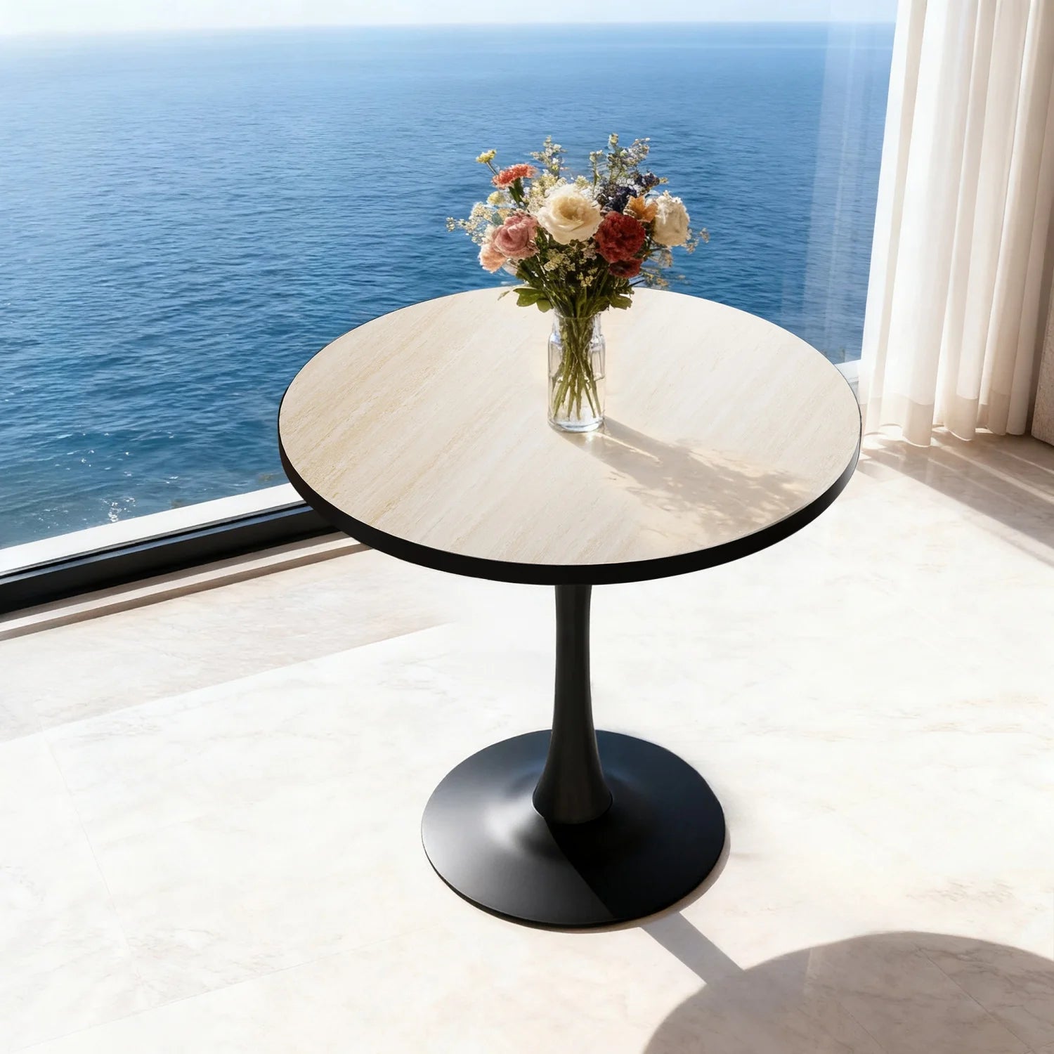 Modern Round Stone Dining Table — Minimalist Pedestal Coffee Table