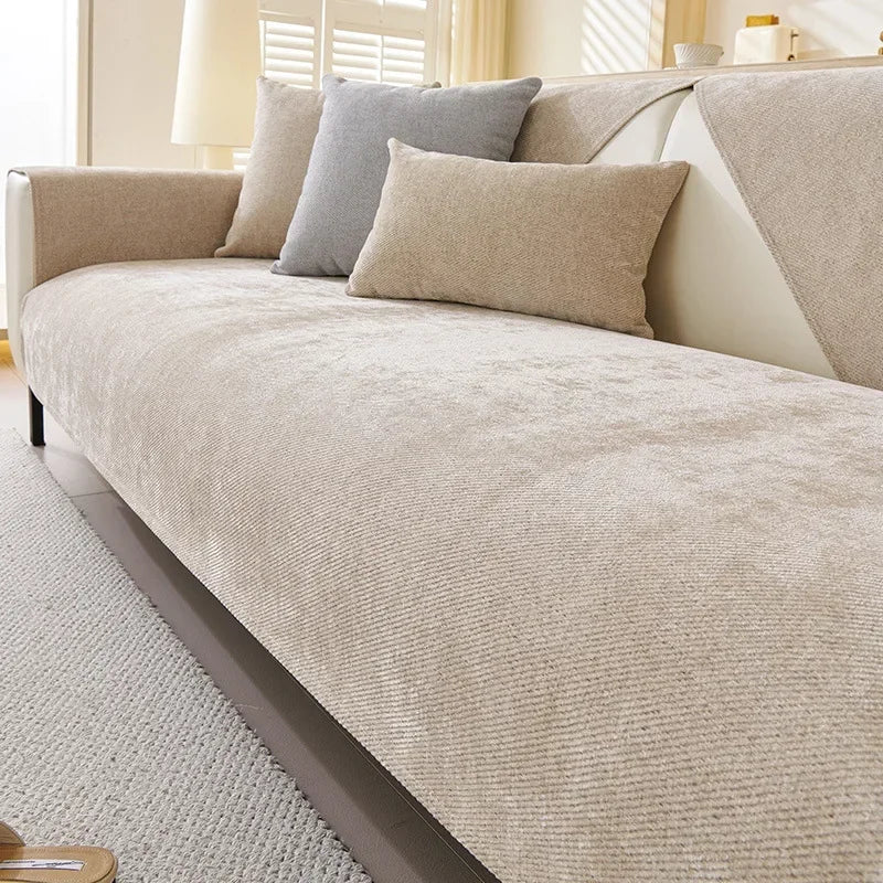 Chenille Sofa Cushion Cover — Non-Slip Jacquard Knit Protector