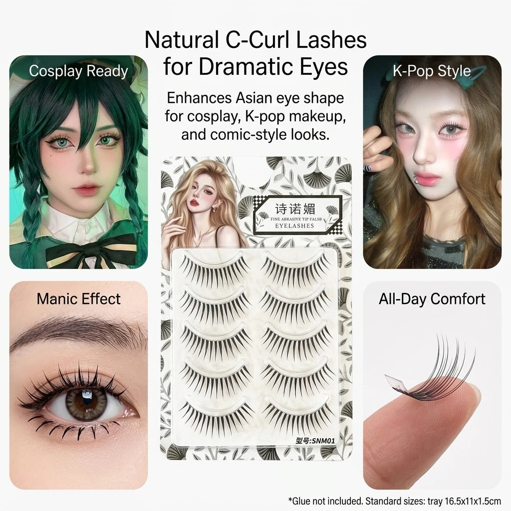 ACRDDK Manga Style False Eyelashes — C Curl Voluminous Synthetic Fiber Lashes