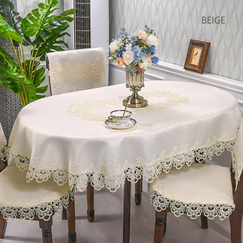 BATTILO Oval Macrame Lace Tablecloth — Embroidered Floral Dining Decor