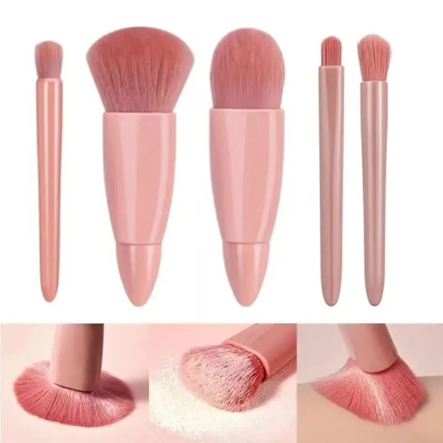 Portable 5-Piece Makeup Brush Set — Compact Travel Kit with Mirror Case