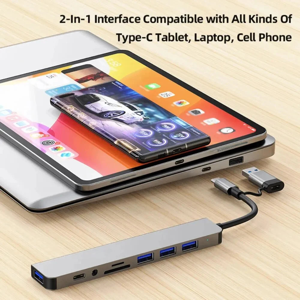 7-in-1 USB-C Hub — Aluminum Multi-Port Extender for Laptops and PCs