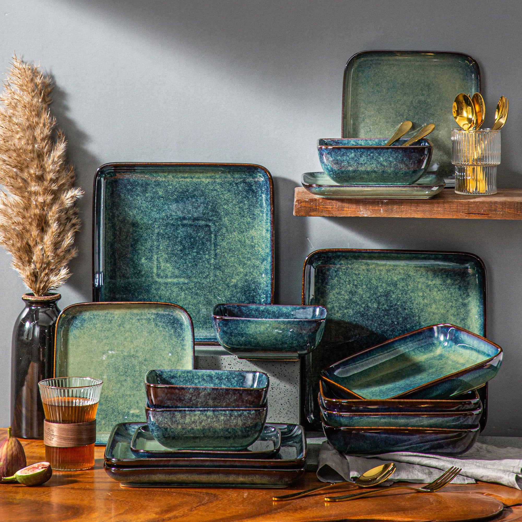 MALACASA Stern 16-Piece Dinnerware Set — Modern Square Ceramic Tableware