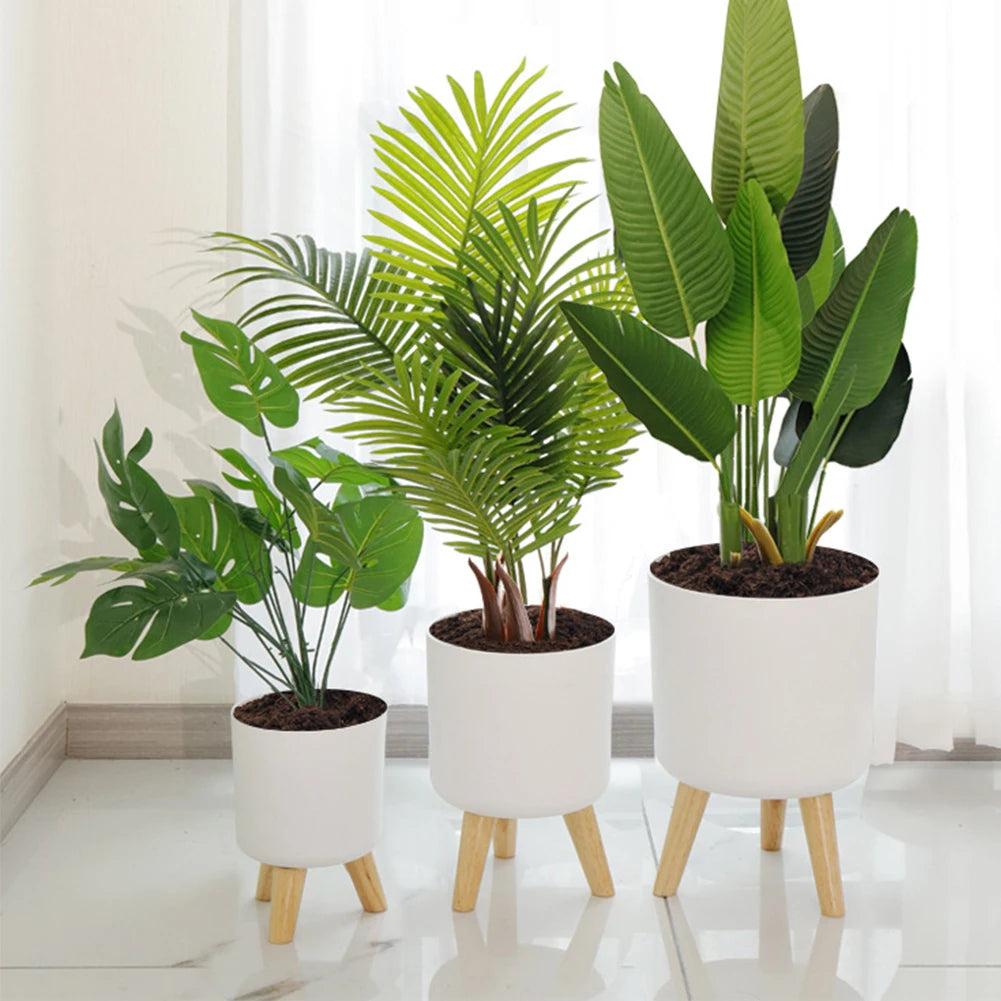 HOUSEEN Self-Watering Round Flower Pot — Modern Planter with Wooden Legs