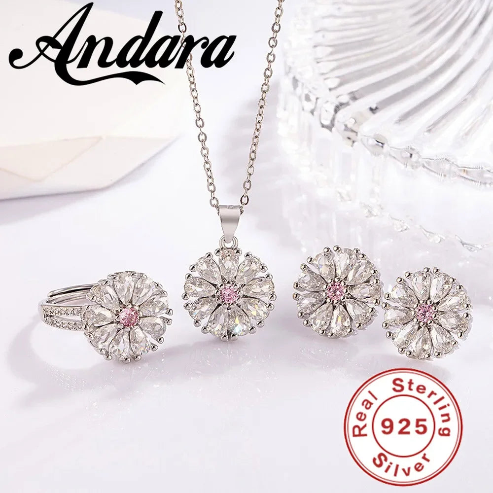925 Sterling Silver Sunflower Zircon Jewelry Set — Elegant Wedding Gift
