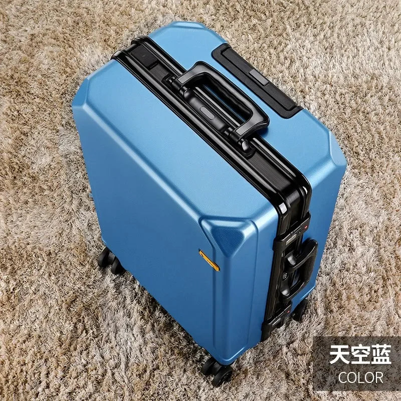 Aluminum Frame Rolling Luggage — USB Charging Suitcase with Password Lock