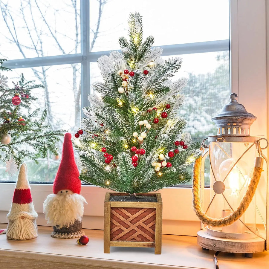 Garvee 24-Inch Pre-Lit Mini Christmas Tree — Flocked Tabletop Decor