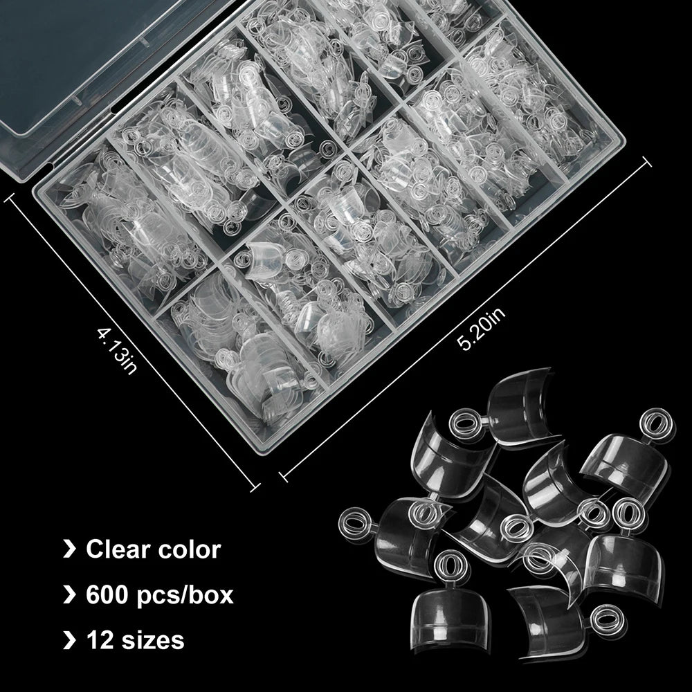 felaxuu French Short Square Nail Tips — Clear Half Cover Acrylic Nails, 600pcs