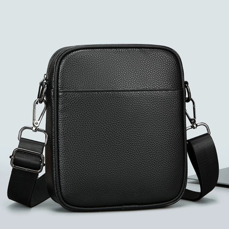 Genuine Leather Messenger Bag — Vertical Crossbody Shoulder Bag for Men