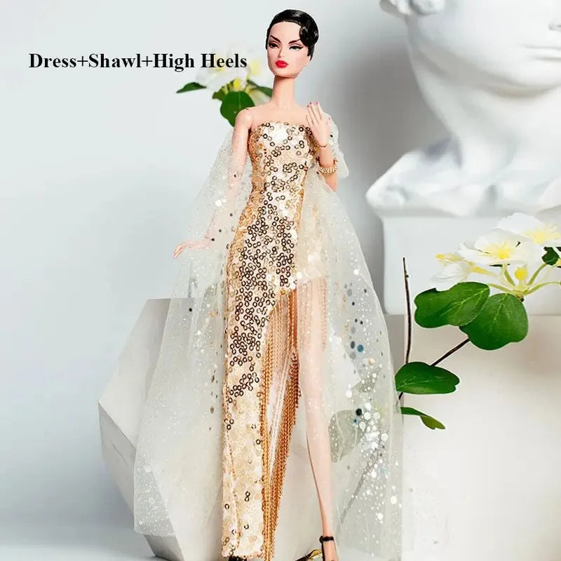 Xianxian Princess European Lace Golden Dress — Elegant Doll Clothing Set