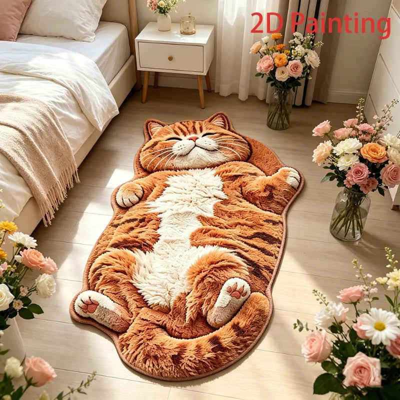 Cute Cat-Shaped Plush Rug — Soft Decorative Floor Mat for Bedroom