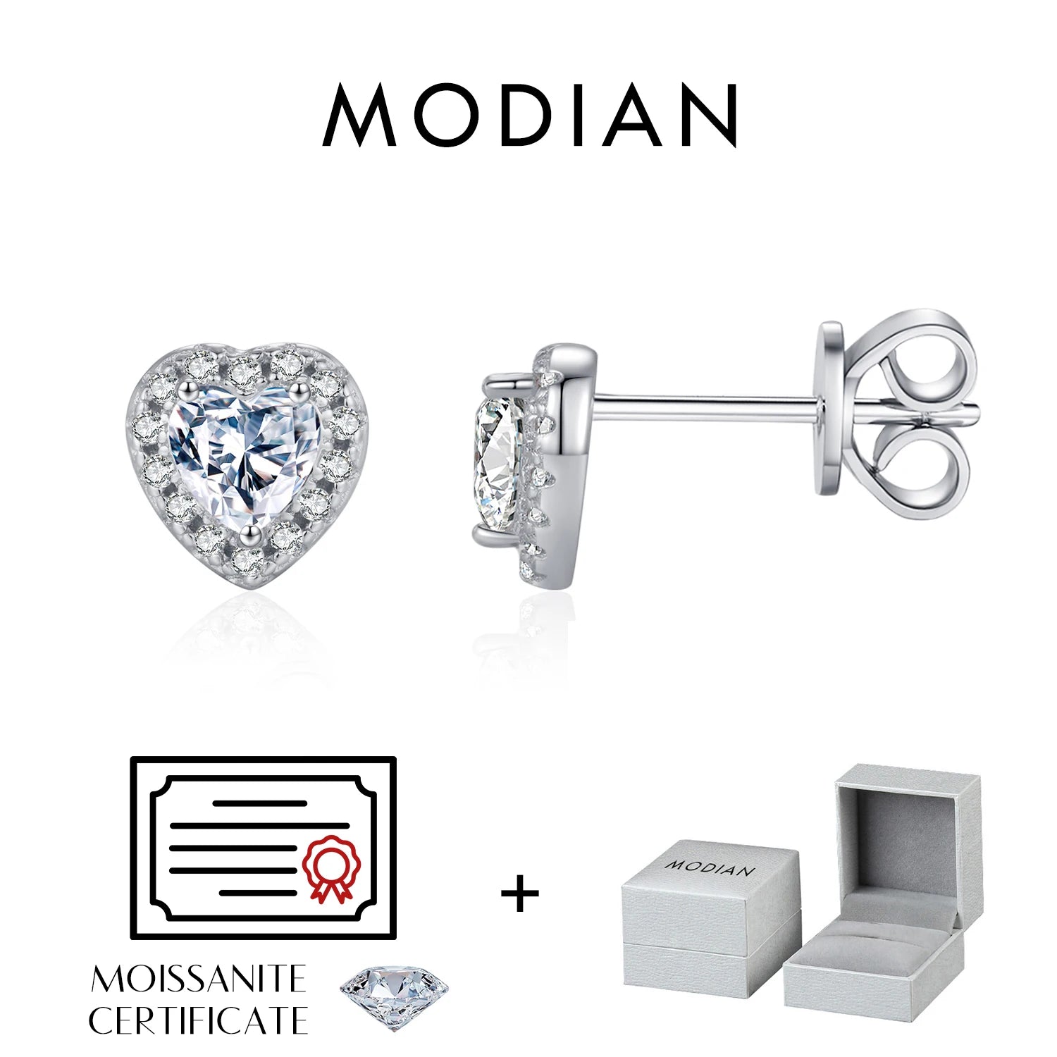 MODIAN Moissanite Stud Earrings — 925 Sterling Silver Geometric Jewelry