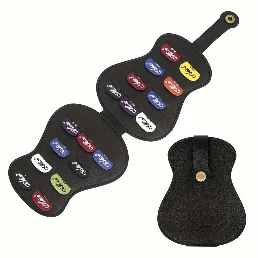 Guitar Shape Pick Storage Bag — Leather Pouch for 18 Picks