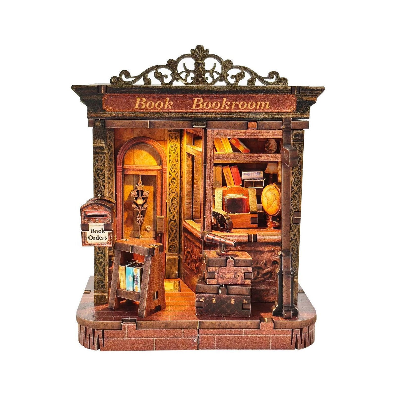 3D Wooden Book Nook Model Kit — DIY Paper Cottage Miniature with Lights