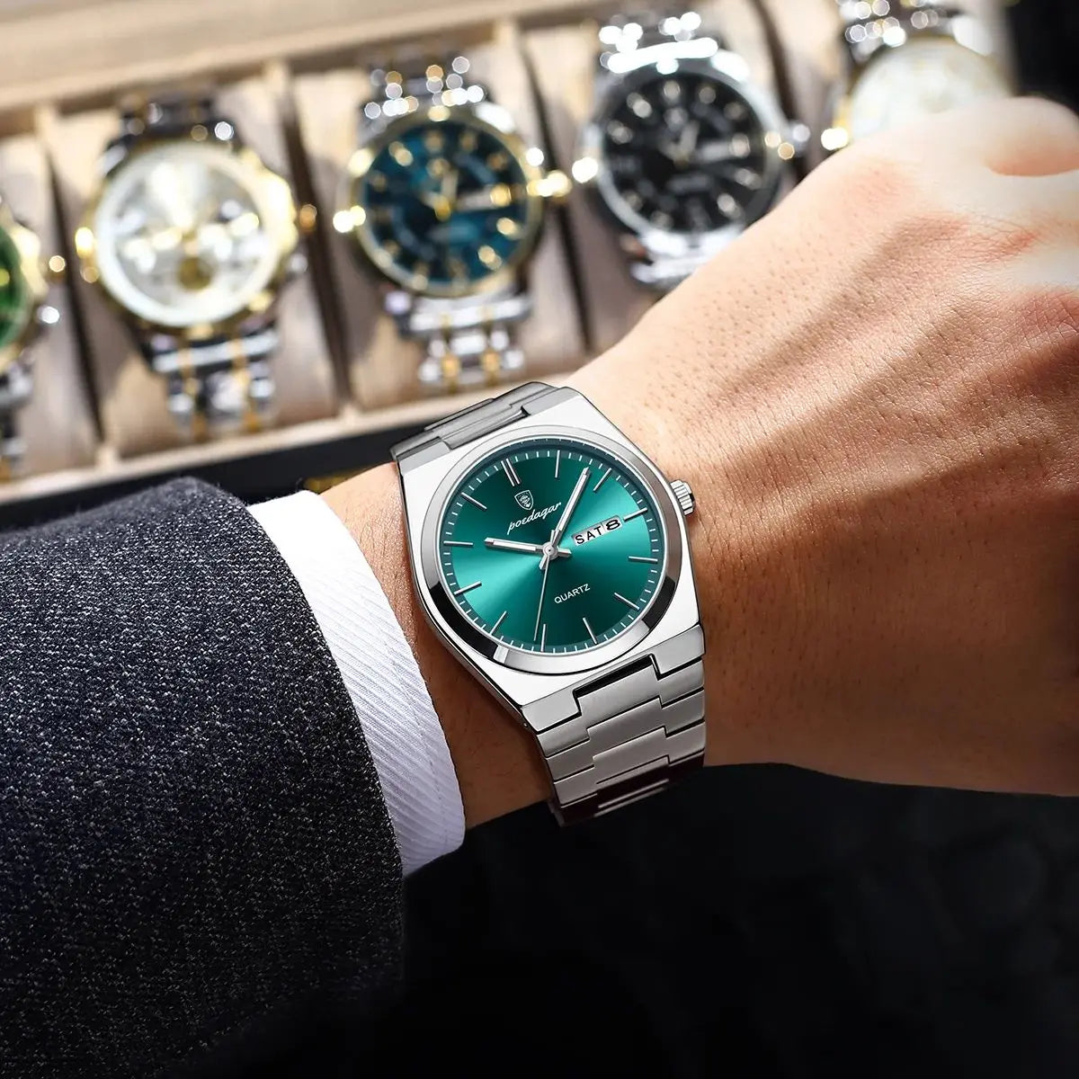 POEDAGAR Luxury Men's Quartz Watch — Stainless Steel Waterproof Wristwatch
