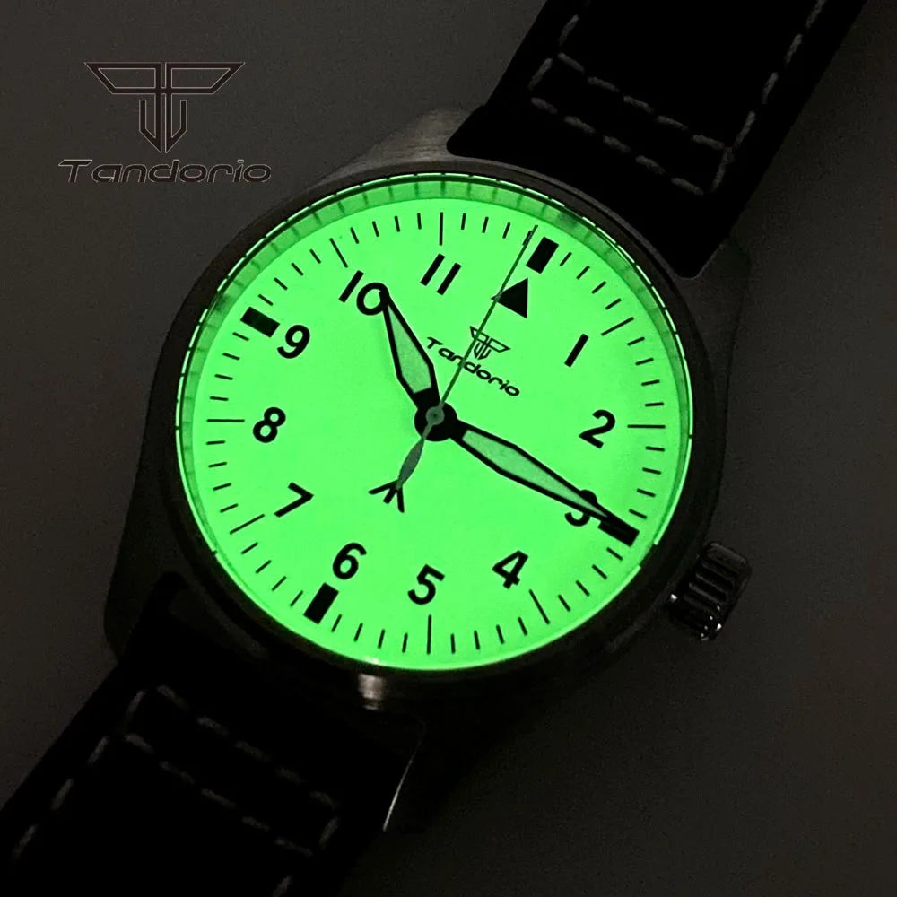 Tandorio Men's Mechanical Pilot Watch — Luminous Automatic Steel Wristwatch