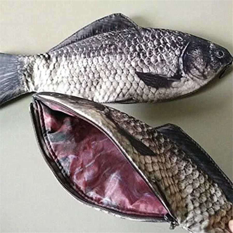 Fish Shaped Novelty Pencil Case — Fun Fabric Pen Bag & Coin Purse