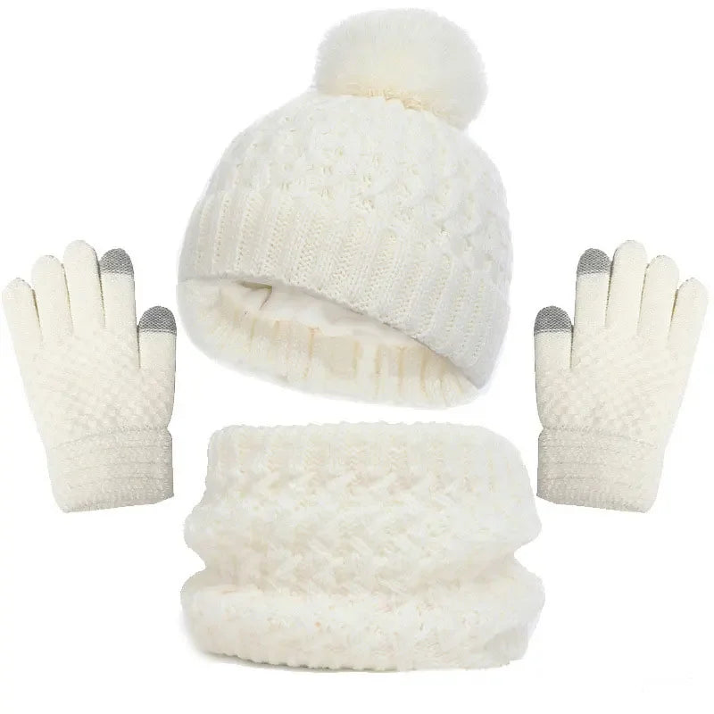 Kids Knitted Winter Accessory Set — Warm Hat, Scarf, and Gloves 3-Piece Kit