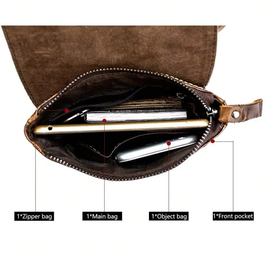 Men's Genuine Cowhide Shoulder Bag — Crocodile Embossed Crossbody Purse