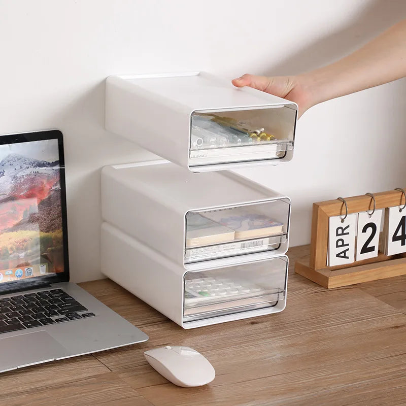Stackable Desktop Storage Drawer — Clear Multi-Scene Organizer for Office and Home