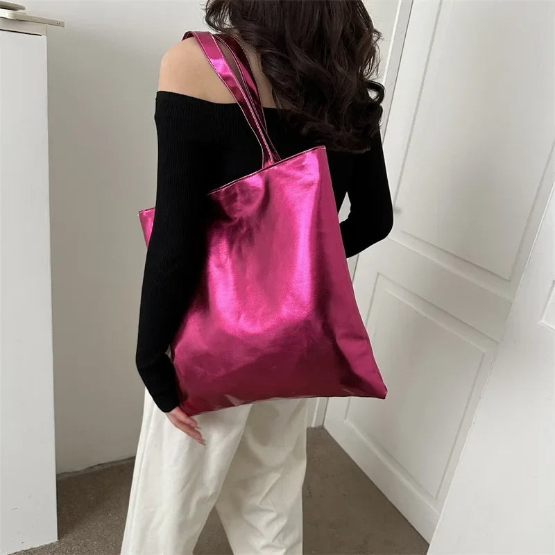 macroupta Glossy PU Leather Tote Bag — Large Capacity Fashion Shoulder Purse