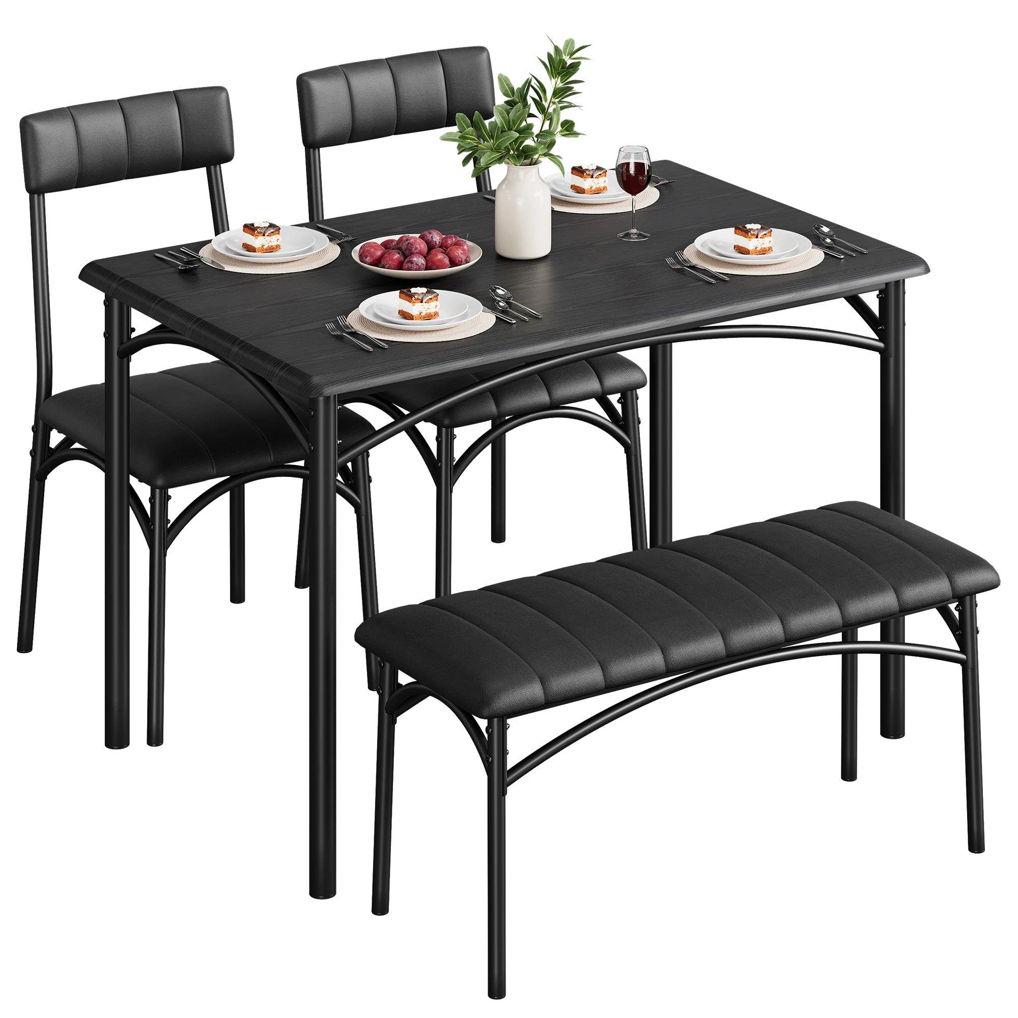 HiMISS Dining Table Set for 4 — Rectangular Kitchen Set with Upholstered Bench