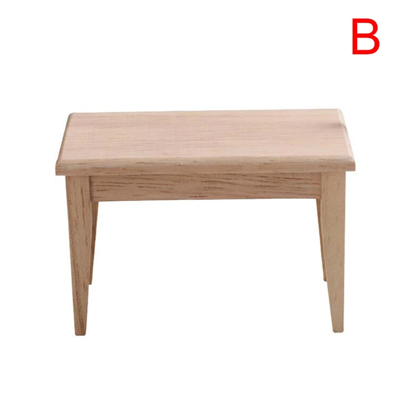 Miniature Dollhouse Dining Set — 1/12 Scale Wooden Table and Chair Decor