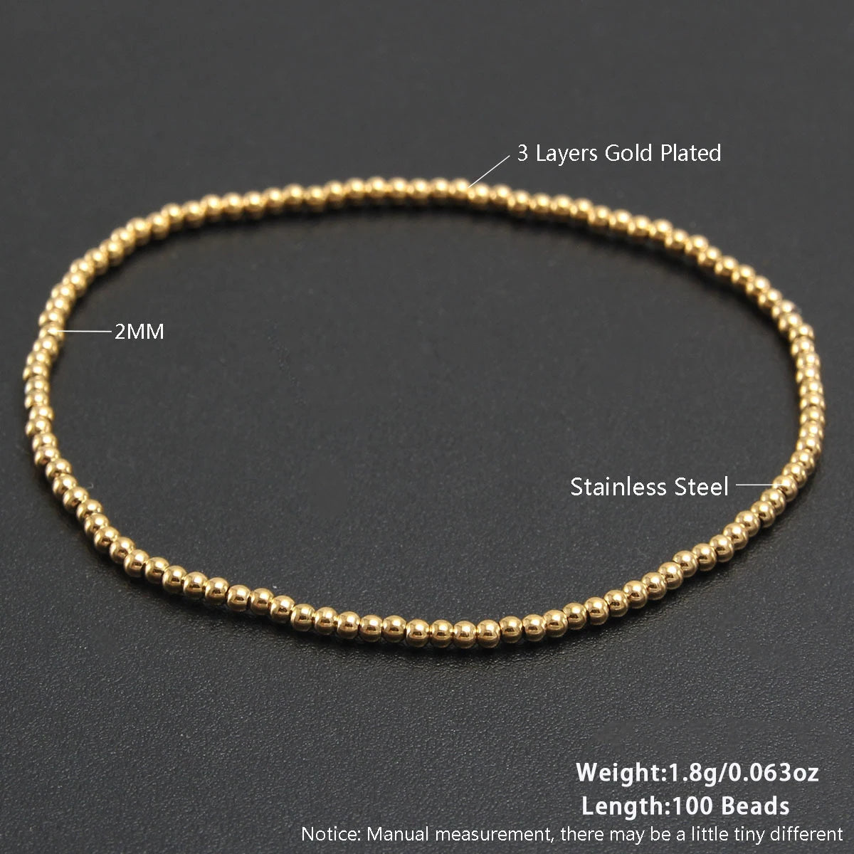 MHS.SUN Stainless Steel Beaded Bracelet — Gold Plated Stackable Jewelry