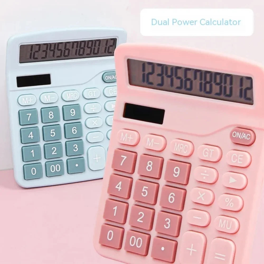 12-Digit Electronic Solar Calculator — Dual Power Supply for Office & School