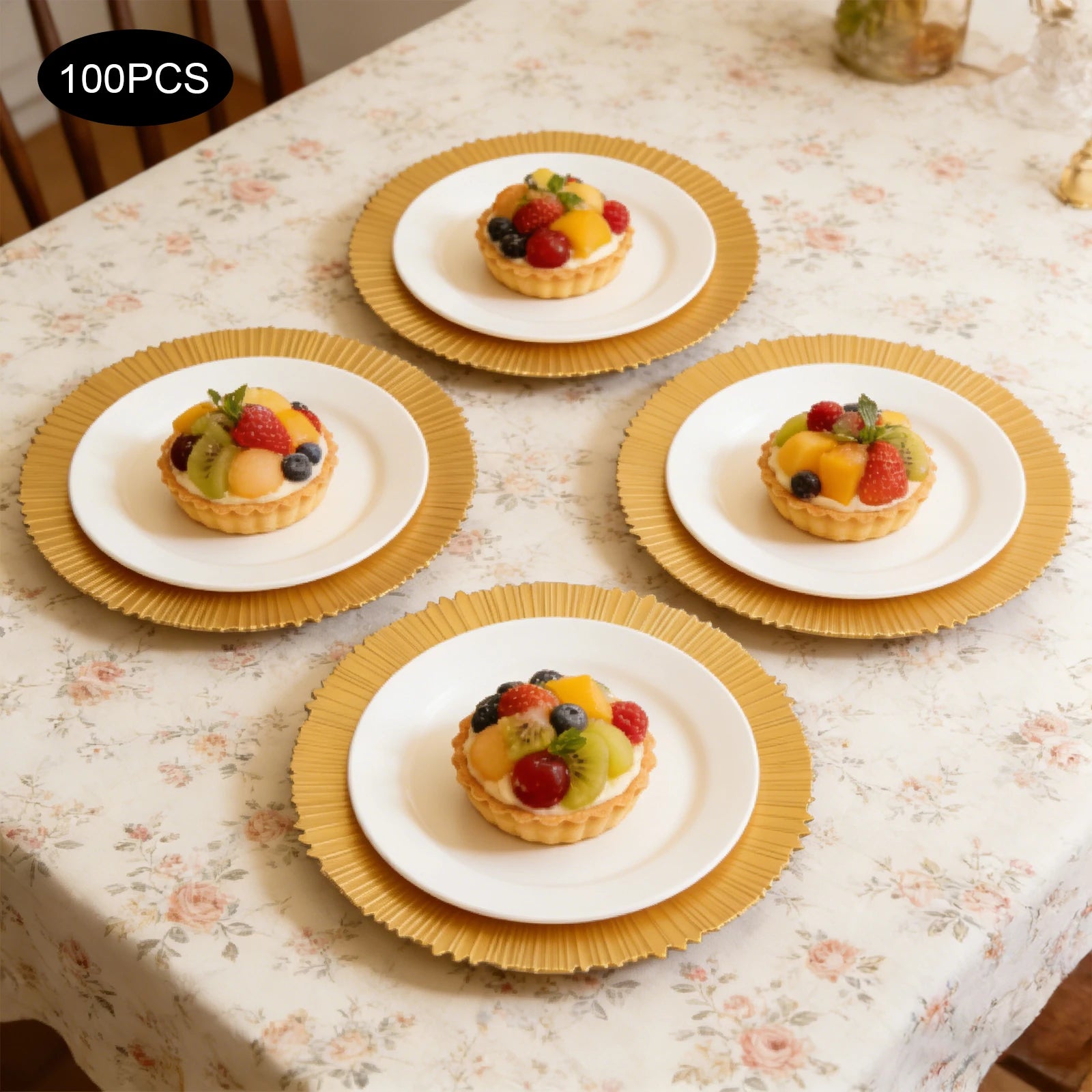 Gold Scalloped Charger Plates — 100-Pack Elegant Table Decor for Weddings