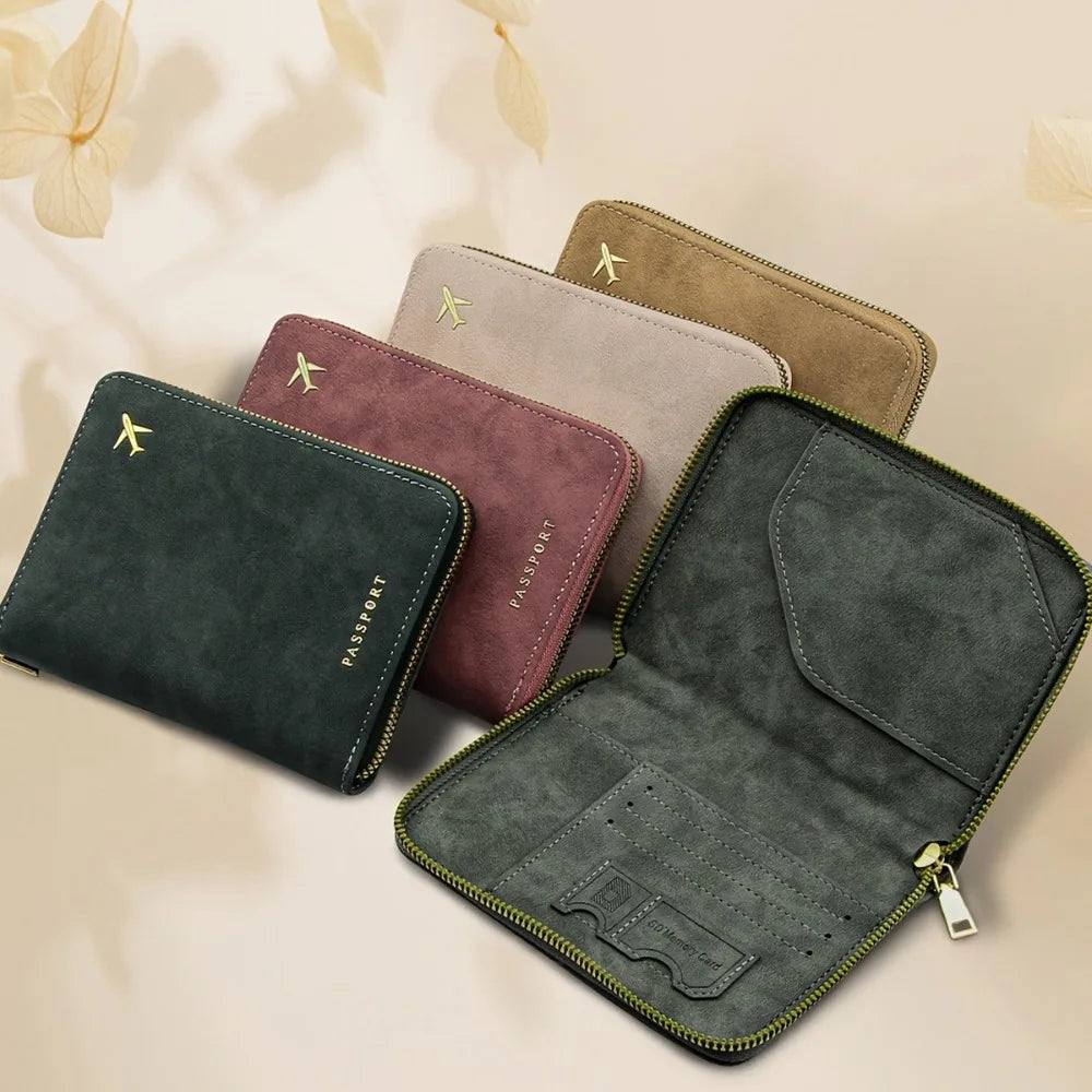 RFID Blocking Passport Wallet — Slim Travel Organizer with Zipper