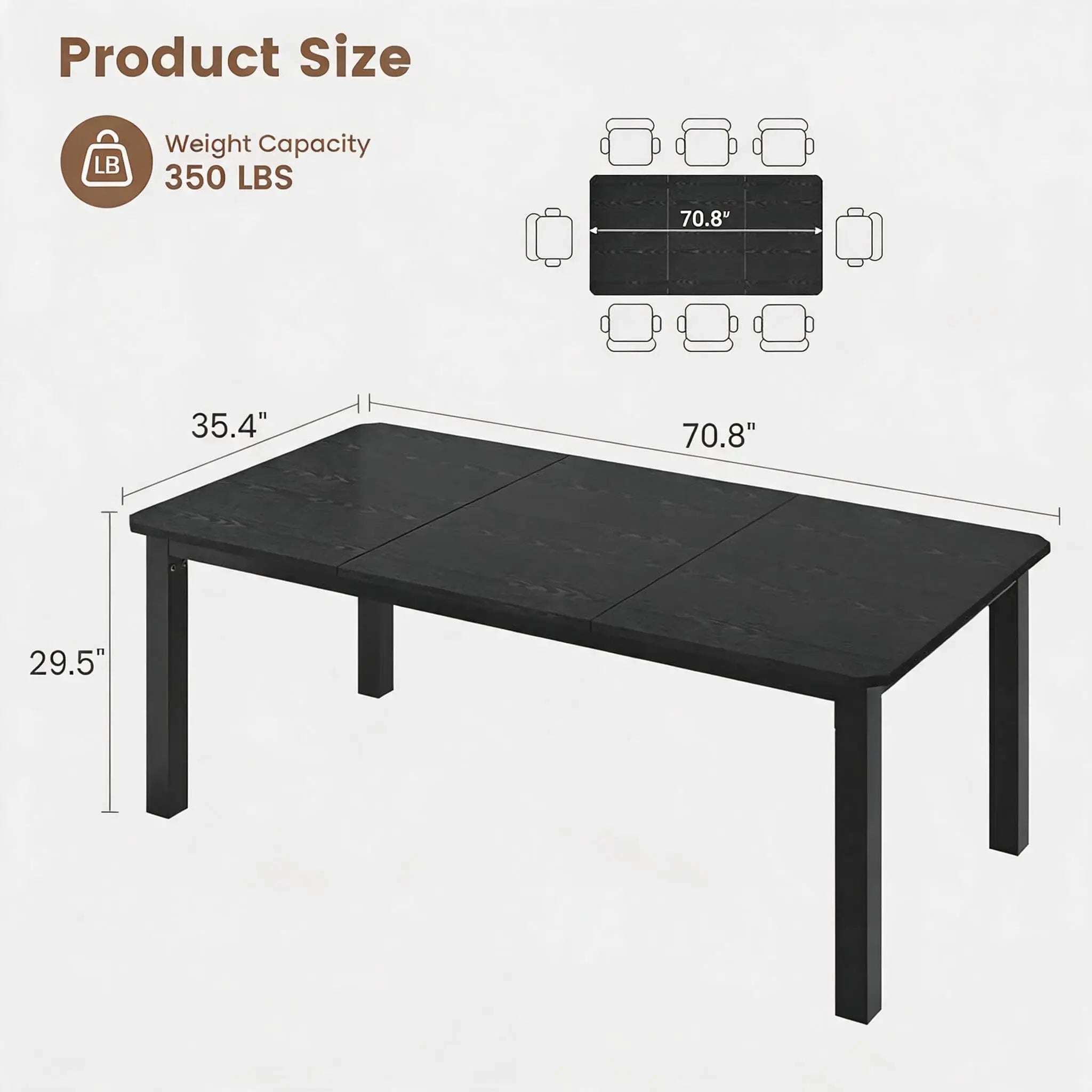 HiMISS Industrial Dining Table — Large Wood Grain Desk with Metal Frame