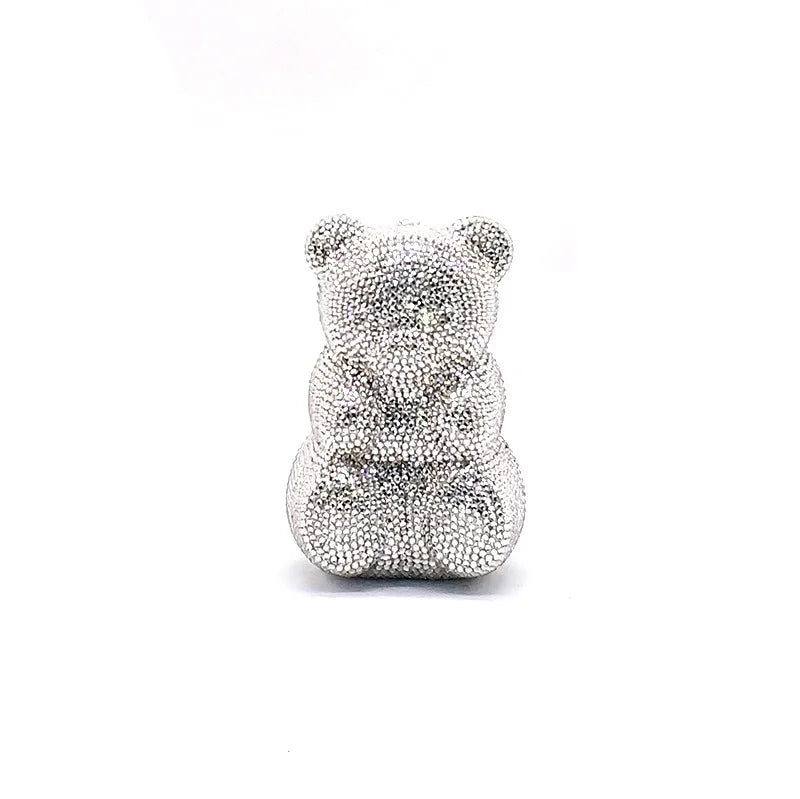 Crystal Teddy Bear Evening Clutch — Elegant Bridal Party Purse