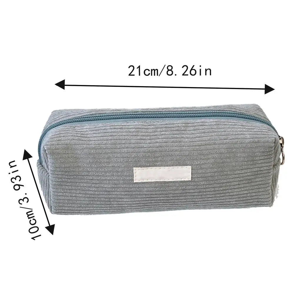 Large Capacity Corduroy Pencil Case — Multifunctional Stationery Organizer