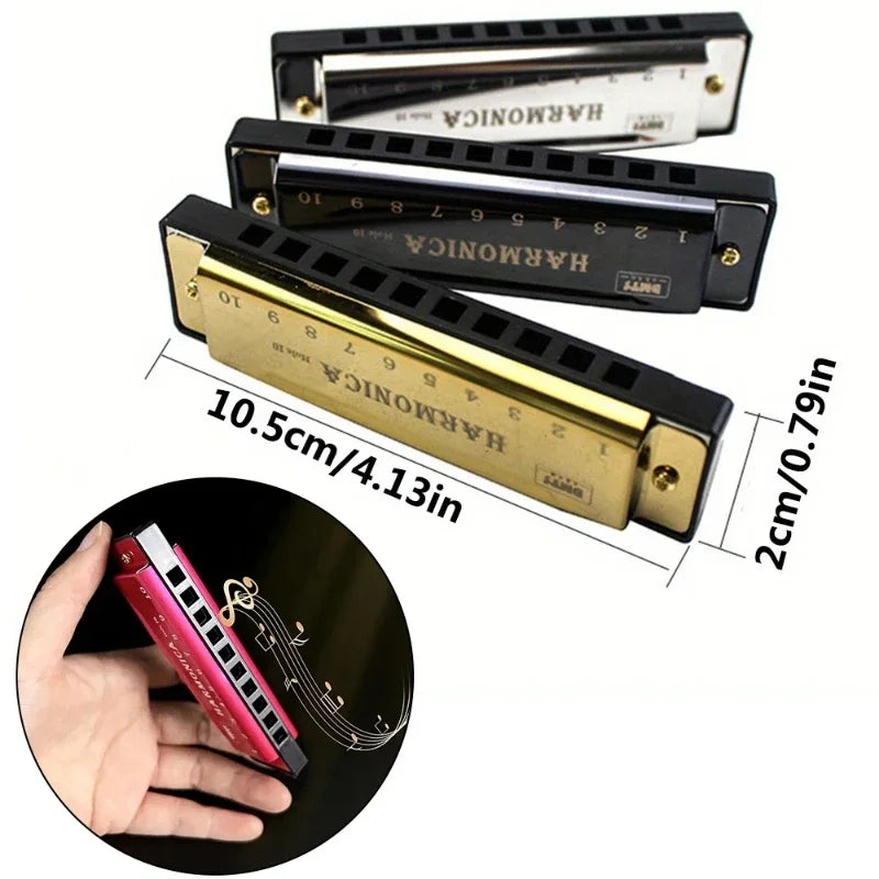 Beginner Harmonica Instrument — 10-Hole Musical Instrument in Key of C