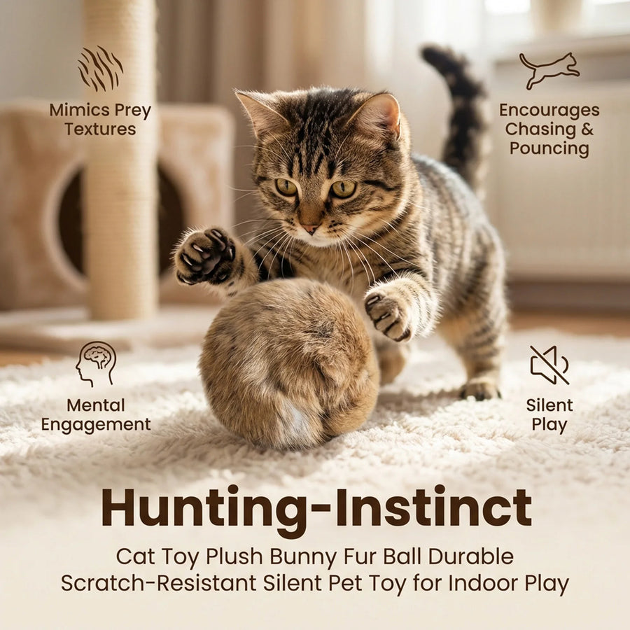 Rabbit Fur Catnip Ball Toy — Interactive Plush Chasing Toy for Cats