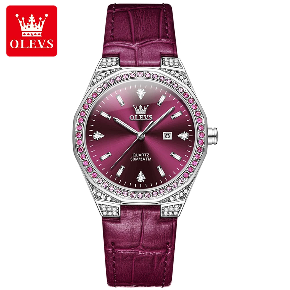 OLEVS Women's Luxury Quartz Watch — Diamond Lap Fashion Leather Strap