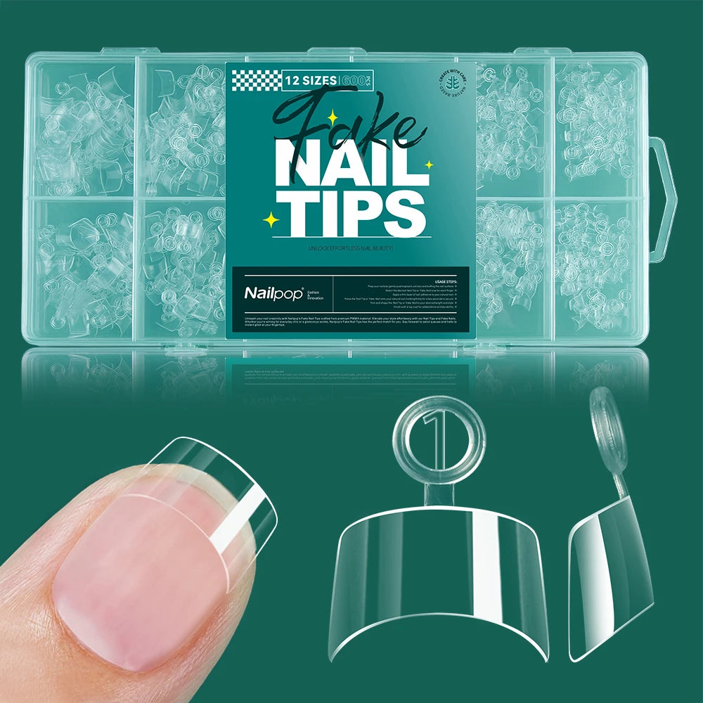 Nailpop Clear Acrylic False Nail Tips — Professional Full Cover Extensions