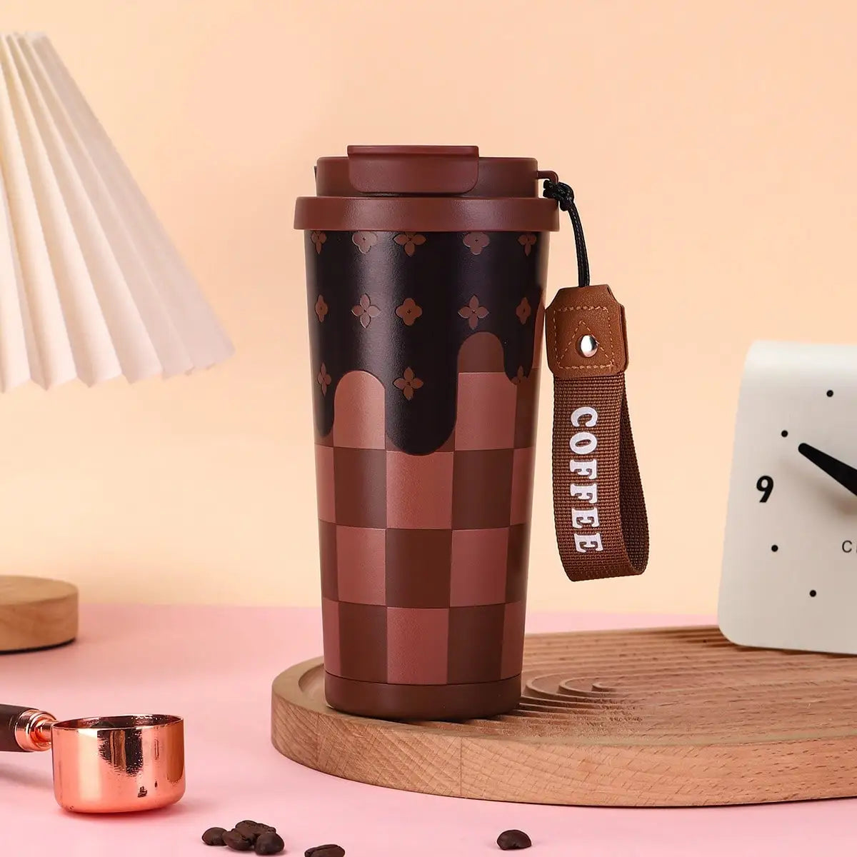 Insulated Stainless Steel Coffee Tumbler — Leakproof Travel Mug with Lanyard