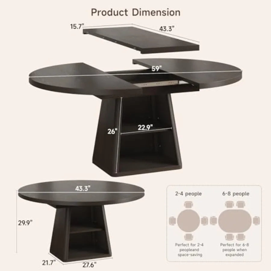 Extendable Dining Table with Storage — Modern Morocco Style, Dark Brown